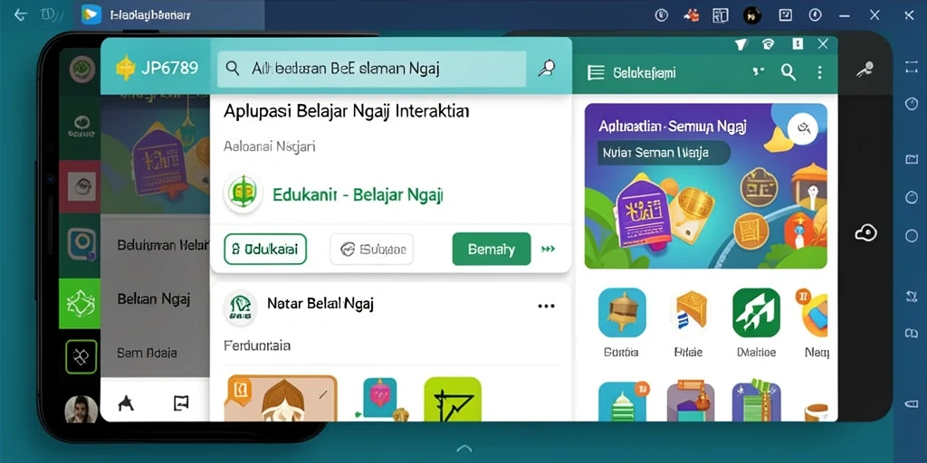 Tampilan antarmuka aplikasi Belajar Ngaji JP6789 yang menarik dan interaktif.