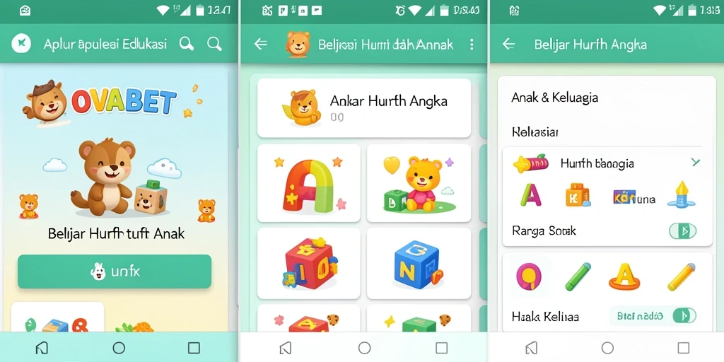 Antarmuka OVABET yang menarik untuk belajar huruf dan angka.