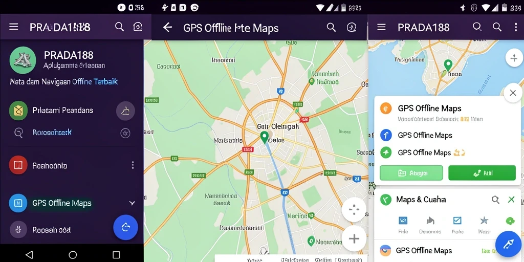 Tampilan antarmuka aplikasi GPS Offline Maps PRADA188