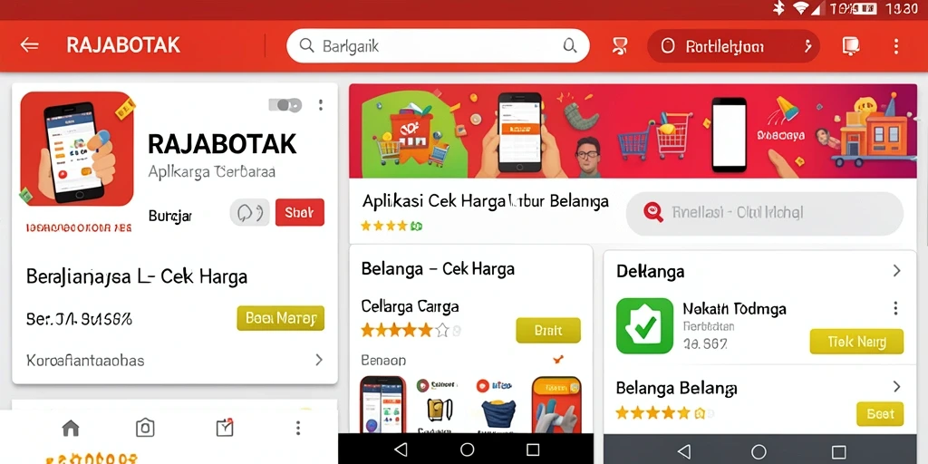 Antarmuka RAJABOTAK menampilkan perbandingan harga berbagai produk.